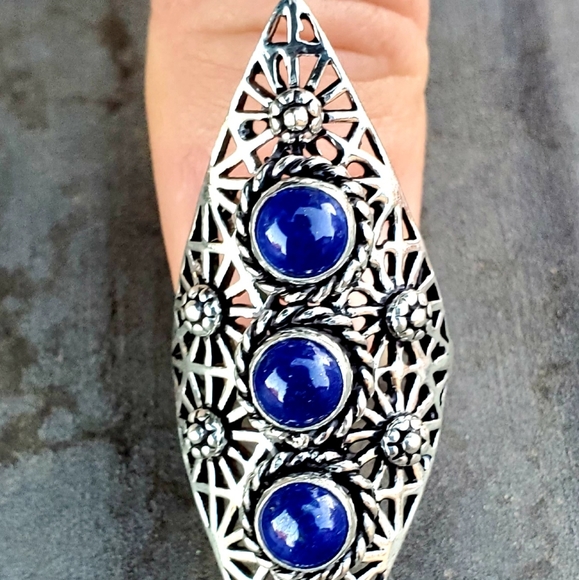 New Lapis Lazuli Silver Statement Ring. - Picture 6 of 16